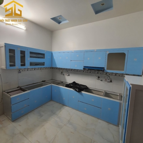 Tủ Bếp Nhựa Đặc Cánh Acrylic Full trắng