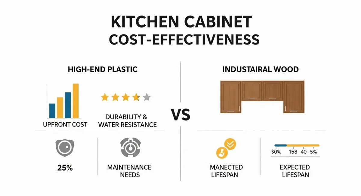 So sánh giá tủ bếp nhựa cao cấp và tủ gỗ công nghiệp: Cân nhắc chi phí