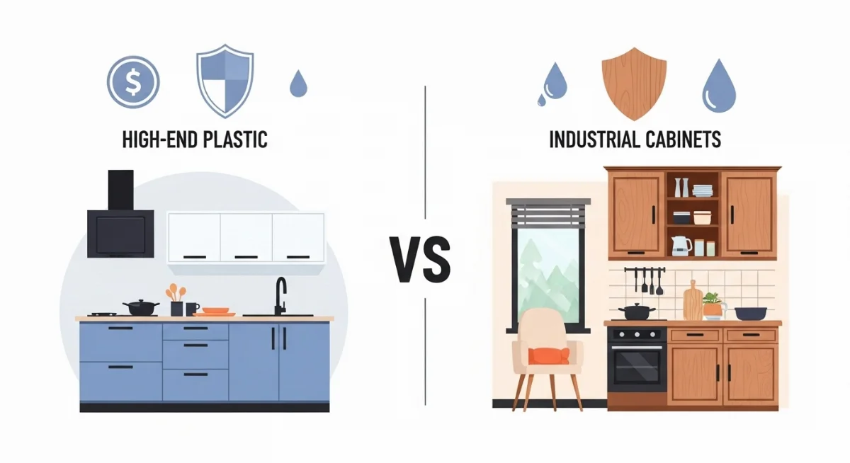 Mẫu tủ bếp nhựa cao cấp với thiết kế hiện đại, chống nước tuyệt đối