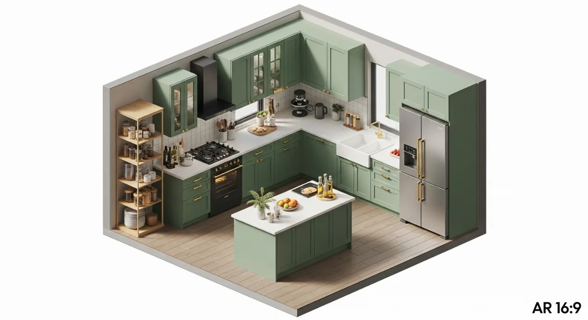 Thiết kế tủ bếp nhựa cao cấp kết hợp màu sắc và vật liệu hiện đại