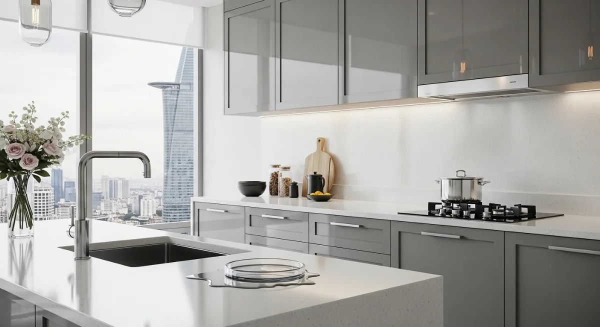 Tủ bếp nhựa cao cấp chống nước với thiết kế hiện đại tại TP.HCM