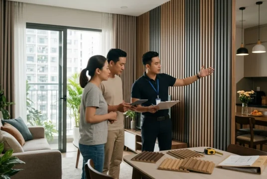 Báo giá thi công vách ngăn lam sóng nhựa phòng khách và bếp trọn gói TPHCM
