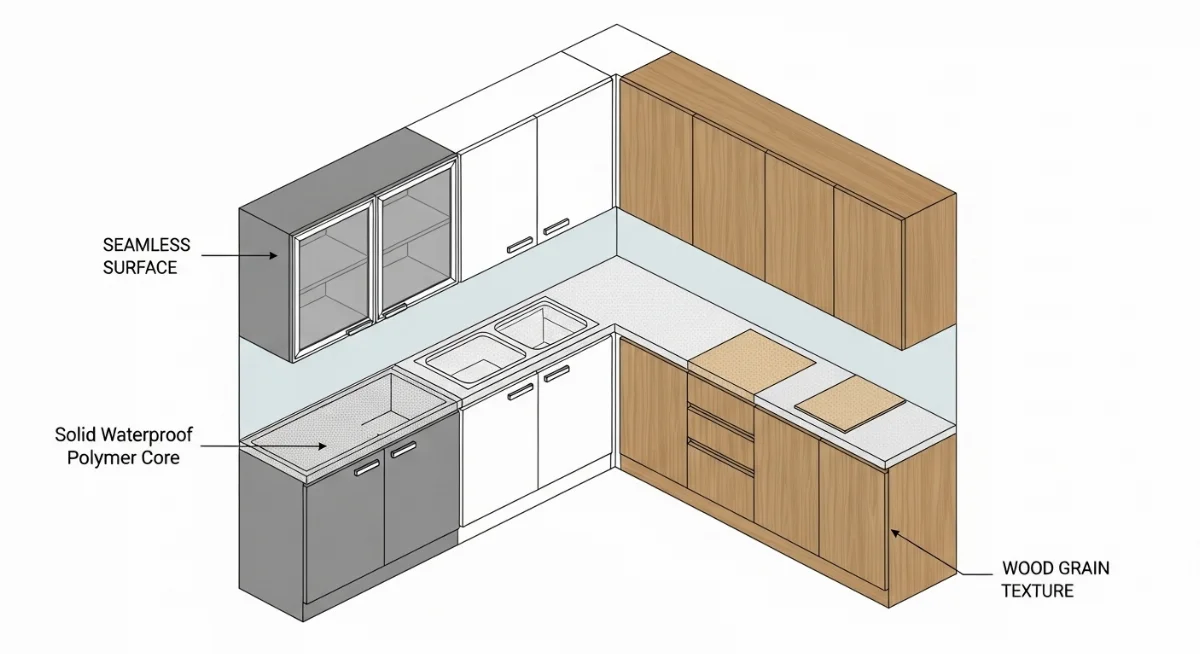 so sánh độ bền tủ bếp nhựa và gỗ công nghiệp dưới tác động nước