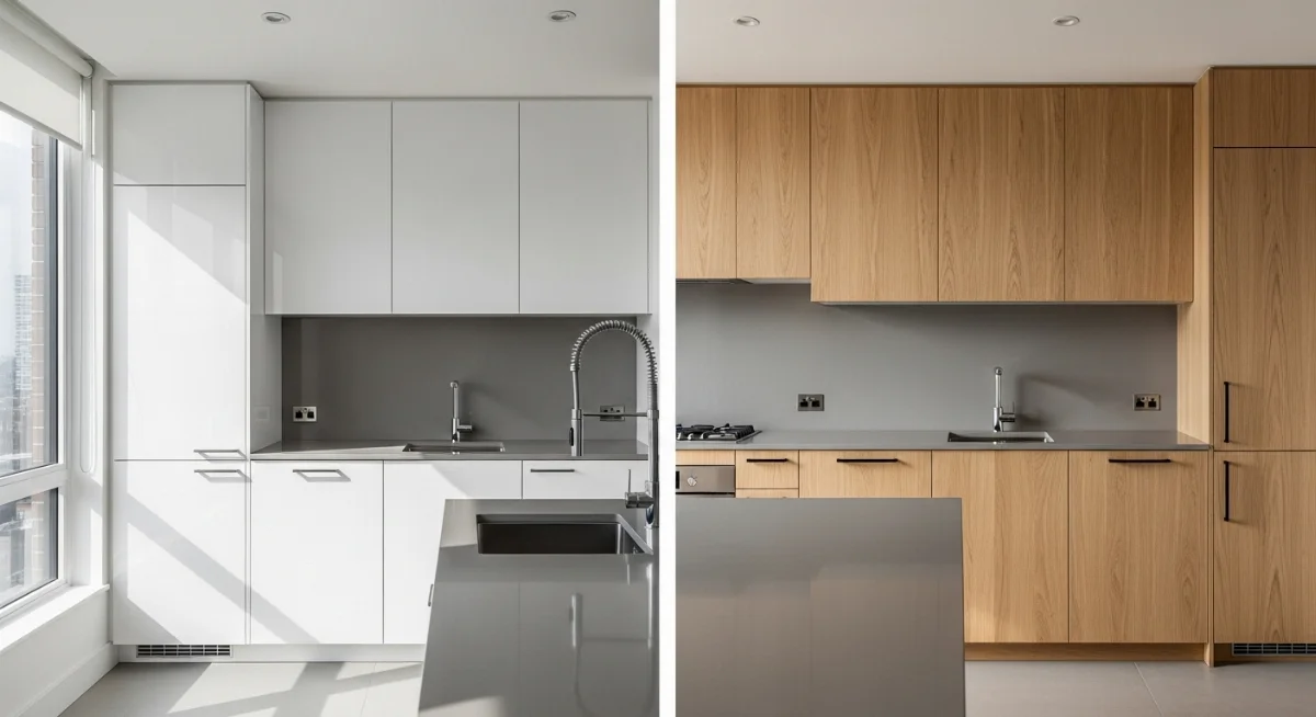 Tủ bếp nhựa cao cấp màu trắng tinh tế cho căn hộ hiện đại