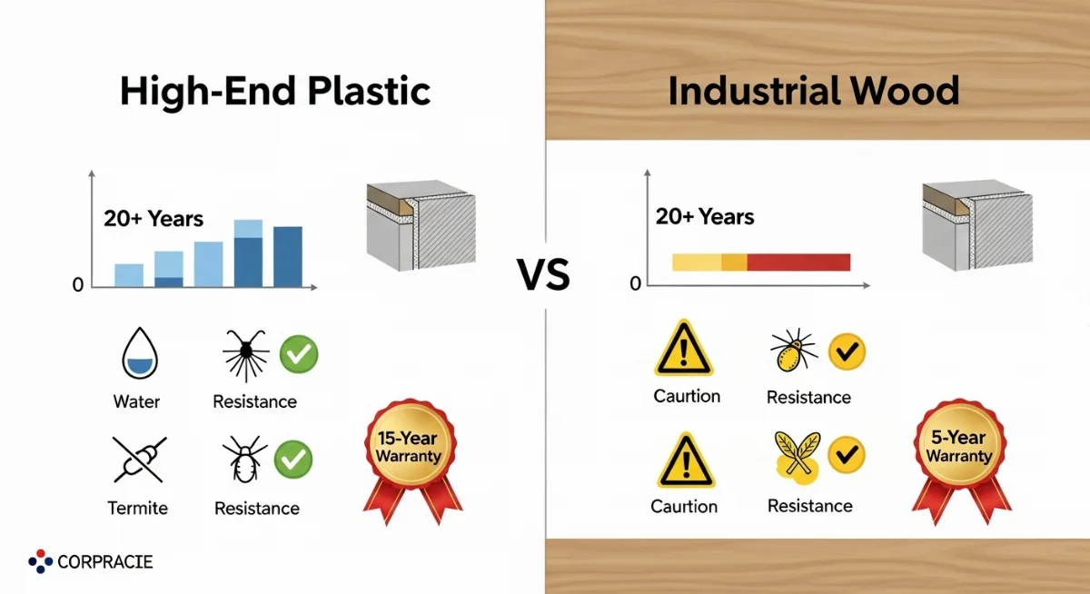 Tủ bếp nhựa hiện đại màu trắng, có nhiều ngăn kéo tiện dụng