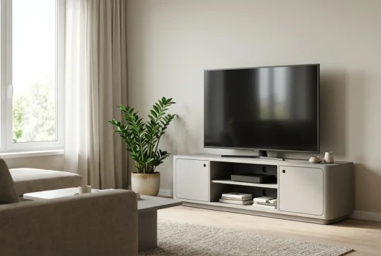 Kích thước kệ tivi nhựa phòng khách chung cư chuẩn phong thủy và tầm nhìn