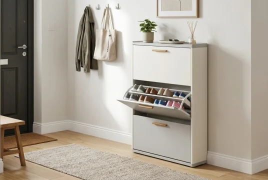 Mẫu tủ giày nhựa cánh lật sức chứa lớn cho gia đình nhỏ và căn hộ chung cư