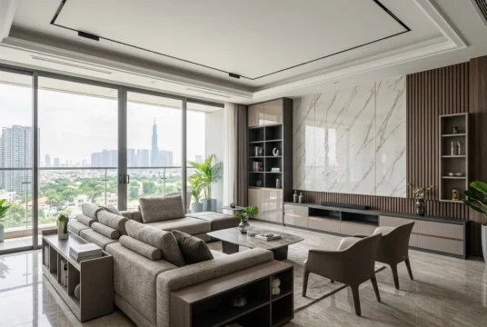 Thiết kế thi công nội thất phòng khách nhựa cao cấp tại TPHCM