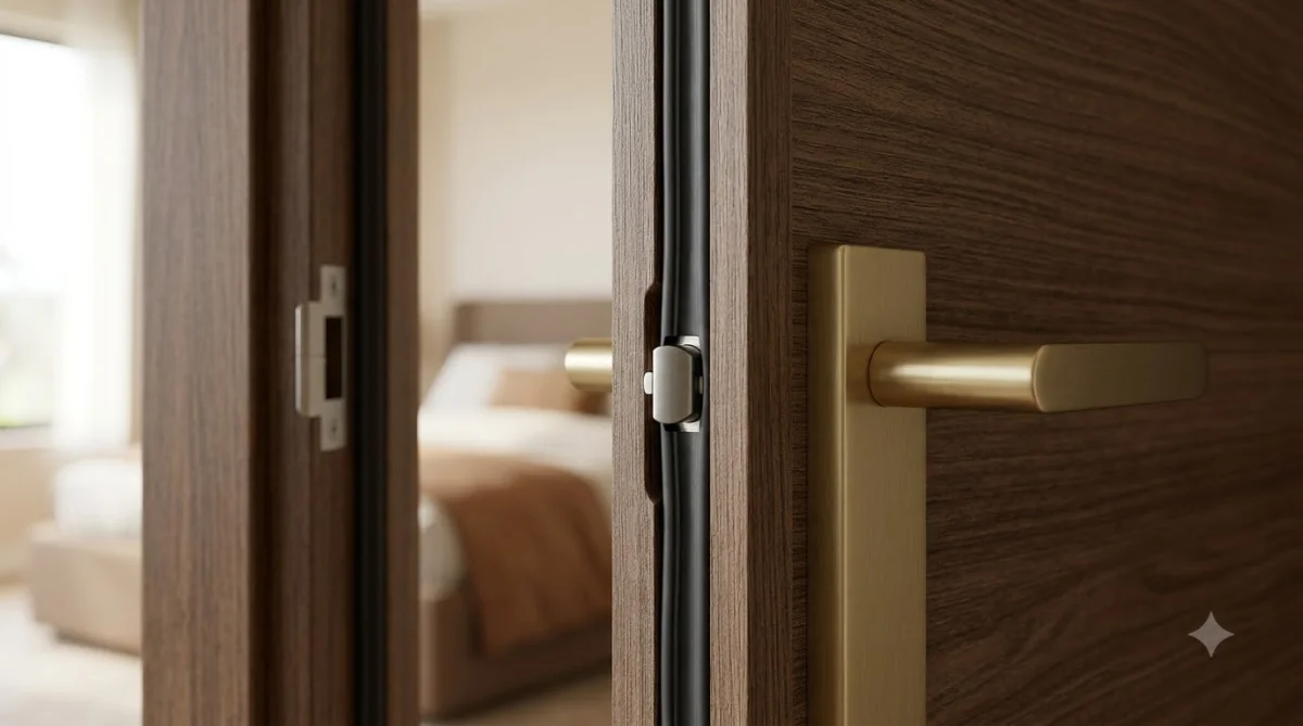 Cận cảnh chi tiết cửa nhựa composite phòng ngủ cách âm chống ồn êm ái sang trọng – tại Sao Nên Chọn Cửa Nhựa Composite Cho Phòng Ngủ?