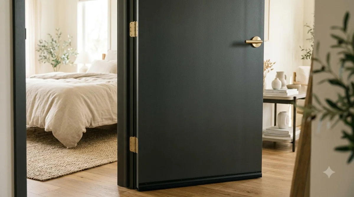 Thành phẩm hoàn thiện cửa nhựa composite phòng ngủ cách âm chống ồn êm ái sang trọng – quy Trình Lắp Đặt Cửa Nhựa Composite Phòng Ngủ Chuẩn Kỹ Thuật