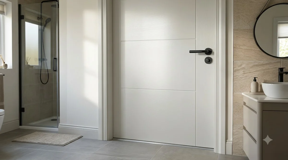 Thành phẩm hoàn thiện cửa nhựa composite nhà vệ sinh toilet chống nước tuyệt đối không cong vênh – tiêu Chí Lựa Chọn Cửa Nhựa Composite Phù Hợp Cho Nhà Vệ Sinh