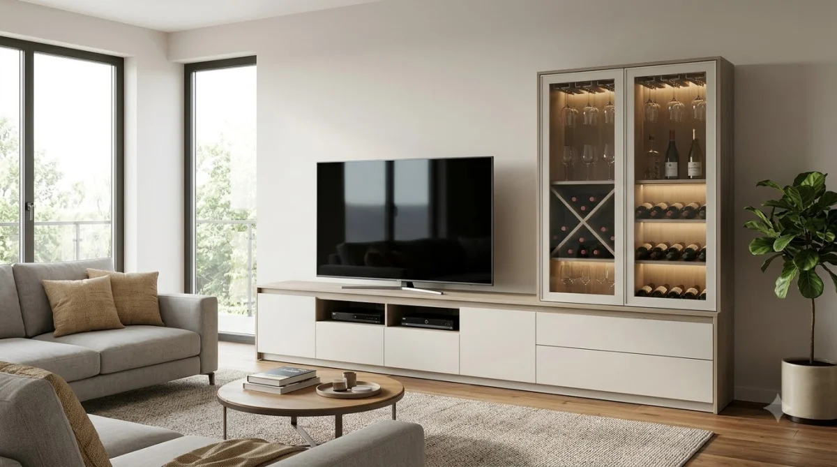 Bảo dưỡng và duy trì độ bền cho kệ tivi nhựa Vincoplast Ứng dụng thực tế báo giá kệ tivi nhựa Vincoplast kết hợp tủ rượu trang trí phòng khách – bảo dưỡng và duy trì độ bền cho kệ tivi nhựa Vincoplast