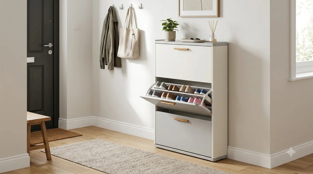 Toàn cảnh mẫu tủ giày nhựa cánh lật sức chứa lớn cho gia đình nhỏ và căn hộ chung cư