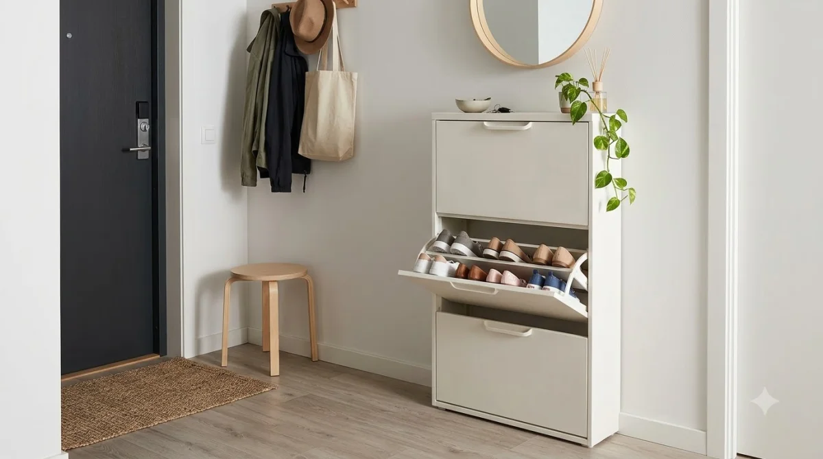 Ứng dụng thực tế mẫu tủ giày nhựa cánh lật sức chứa lớn cho gia đình nhỏ và căn hộ chung cư – bảng So Sánh Các Loại Nhựa Phổ Biến Dùng Làm Tủ Giày